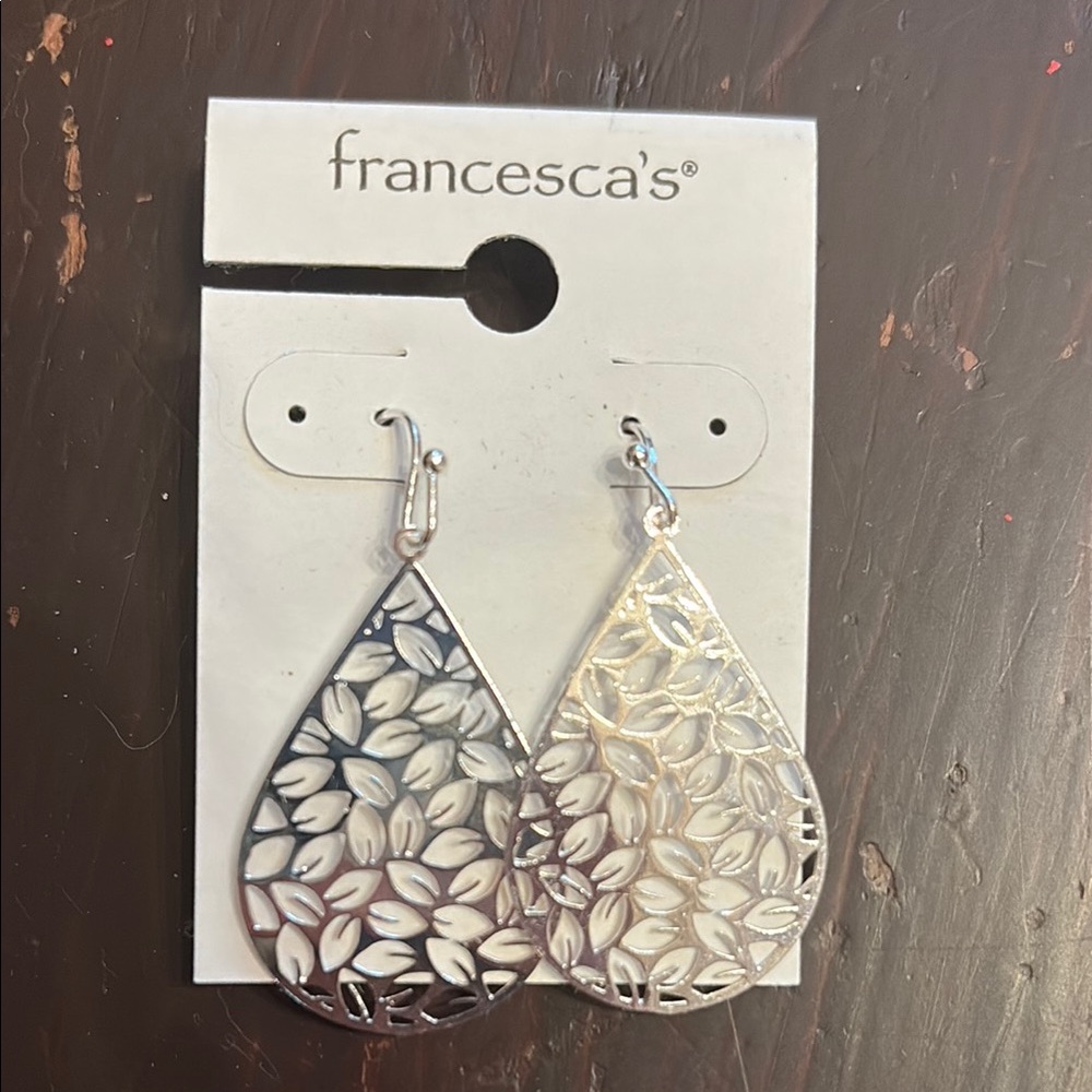 Francesca's Collections Silver Leaf Lasercut Earrings
